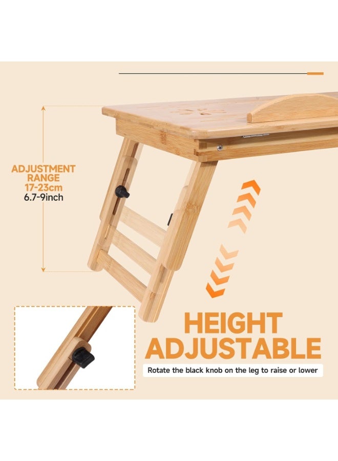NANAO طاولة لابتوب من الخيزران مع مروحة تبريد، صينية سرير قابلة للطي للإفطار، الكتابة، والرسم، مع سطح مائل ودرج، طاولة محمولة للسرير، الأريكة، والأرض. - Image 3