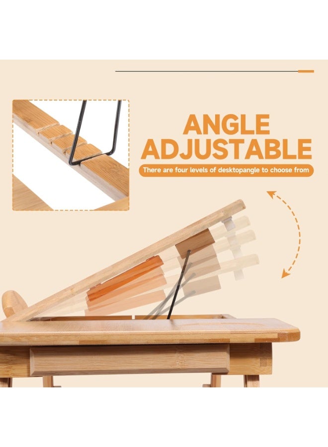NANAO طاولة لابتوب من الخيزران مع مروحة تبريد، صينية سرير قابلة للطي للإفطار، الكتابة، والرسم، مع سطح مائل ودرج، طاولة محمولة للسرير، الأريكة، والأرض. - Image 4