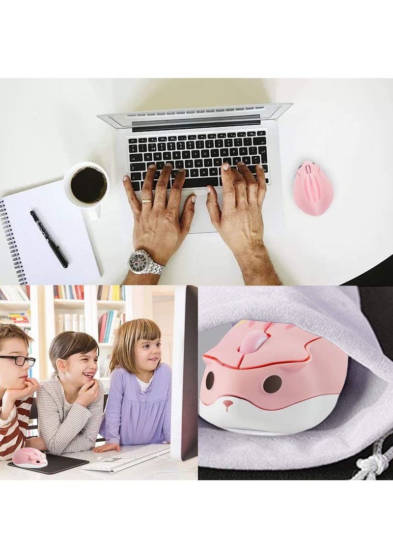 كابتن تيك Wireless Mouse Cute Hamster Shaped Computer 1200DPI Less Noice Portable USB Cordless for PC Laptop Notebook MacBook Kids Girl Gift (Pink) - Image 2