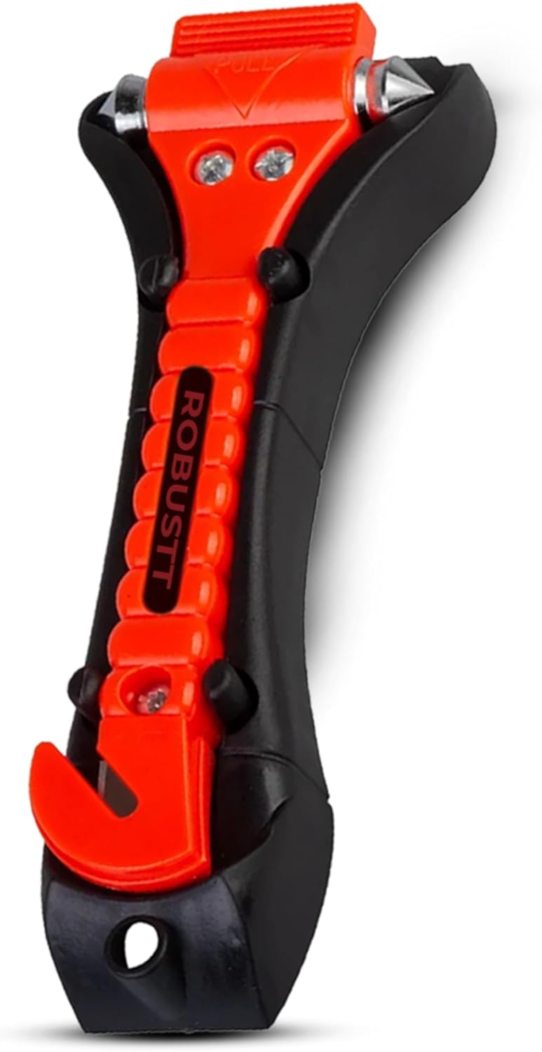 ROBUSTT Car Safety Hammer Emergency Escape Tool with Seat Belt Cutter and Vehicle Window Glass Breaker (Pack of 1) - Image 1