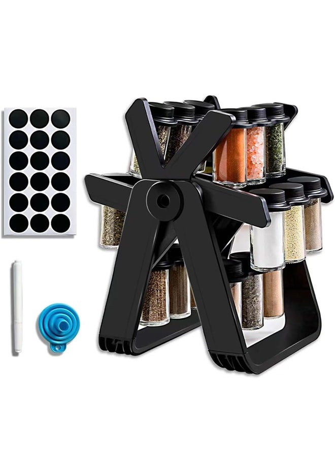 Tiokkss Rotating Spice Rack Organizer with 18 Glass Spice Jars, Spice Jar Set with 360 Degree Rotating Spice Jars, Wheel-shaped Spice Bottle Set  - Image 1