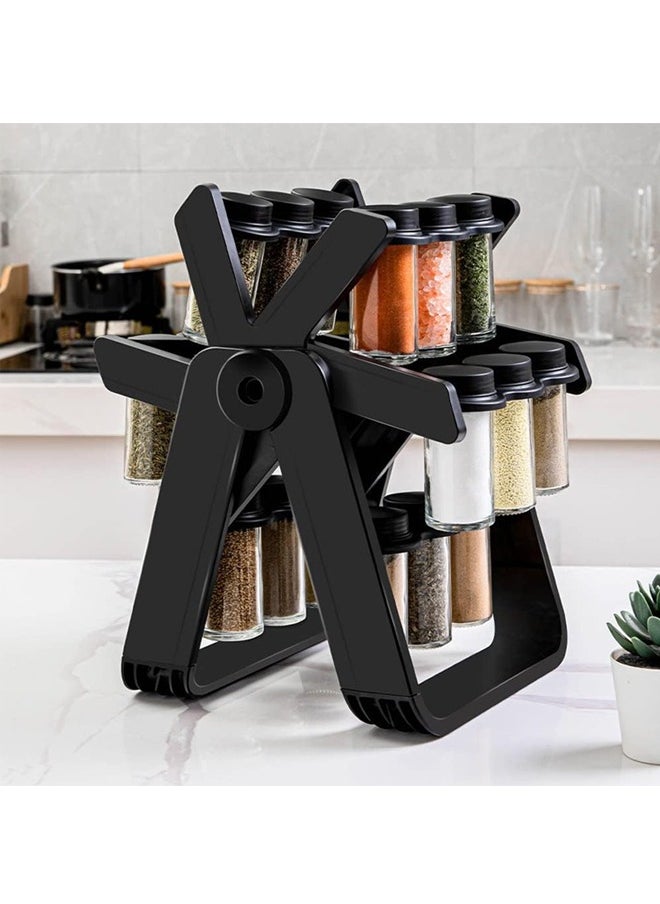 Tiokkss Rotating Spice Rack Organizer with 18 Glass Spice Jars, Spice Jar Set with 360 Degree Rotating Spice Jars, Wheel-shaped Spice Bottle Set  - Image 3