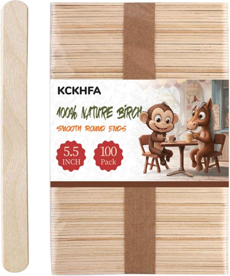 KCKHFA 100 PCS 5.5"x0.4" Wooden Multi-Purpose Popsicle Sticks for Crafts, Waxing, coffee, Ice Cream, and Tongue Depressor - Image 1