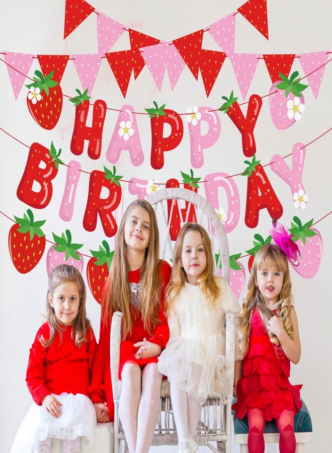 Maniaacer 5 Packs Strawberry Happy Birthday Banner Strawberry Themed Paper Garland Red Pink Pennant Flags Bunting Banners Berry Sweet Birthday Party Decorations for Girls Birthdays Party Decor - Image 4