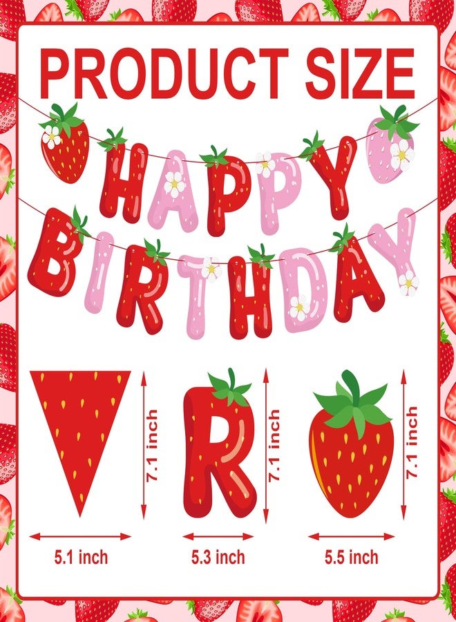 Maniaacer 5 Packs Strawberry Happy Birthday Banner Strawberry Themed Paper Garland Red Pink Pennant Flags Bunting Banners Berry Sweet Birthday Party Decorations for Girls Birthdays Party Decor - Image 2