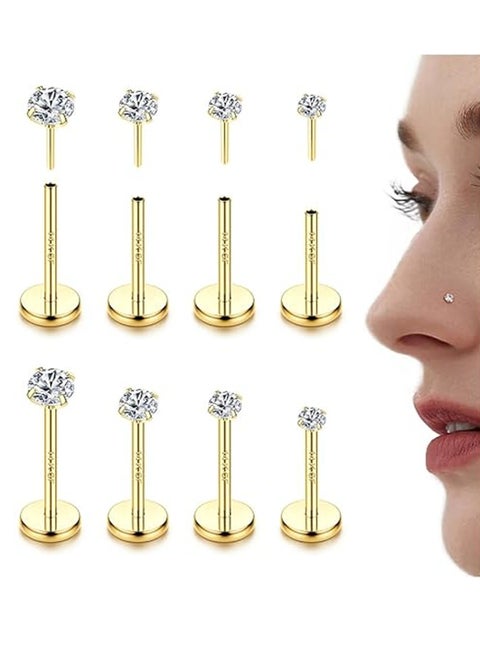 حلقات الأنف بدون خيوط للنساء والرجال 316L الطبية الصلب الشفاه ترصيع الشفاه حلقات دفع في الظهر المسطح أقراط الأنف الزنمة اللولب ثقب المجوهرات هيبوالرجينيك