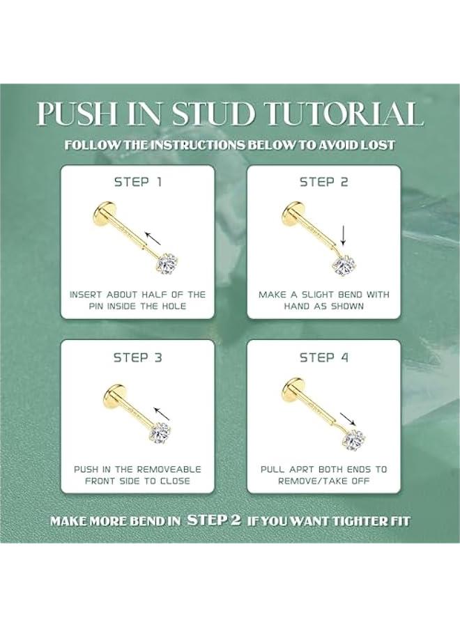 Threadless Nose Stud  Nose Rings for Women and Men 316L Medical Steel Lip Studs Lip Rings Push-In Flat Back Earrings  Nose Nostril Tragus Helix Piercing Jewelry Hypoallergenic - Image 5