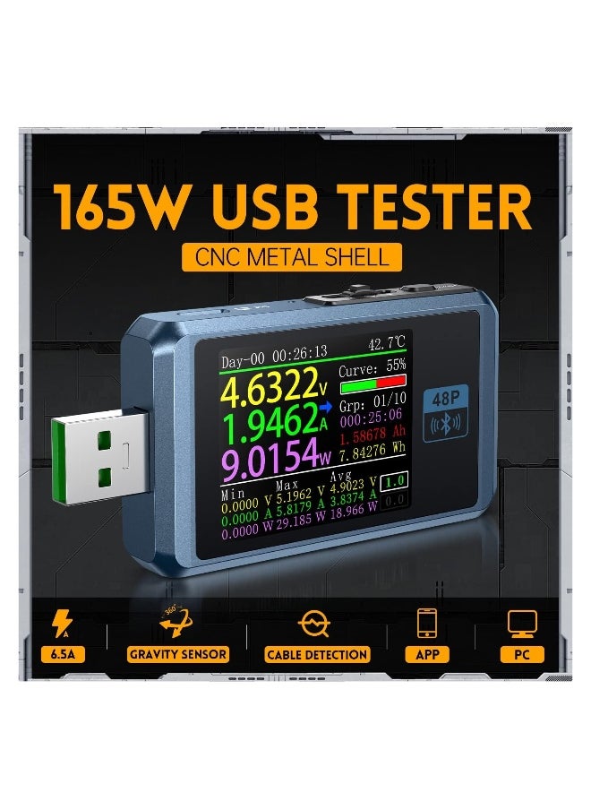 Generic Bluetooth-Enabled USB Au0026C Digital Multimeter, 4-24V USB Power and Voltage Display Meter LCD Display USB Tester Fast Charge Detection USB Tester PD2.0/PD3.0,QC2.0/QC3.0, CNC Metal Shell  - Image 3