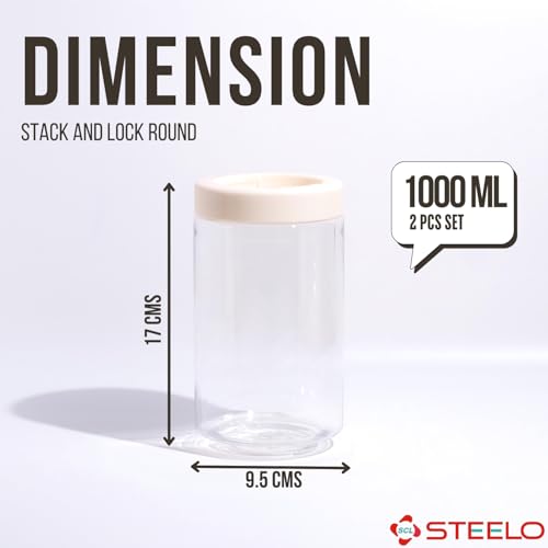 SCL Steelo Steelo Stack & Lock Plastic Kitchen Storage Round Container Set - Air Tight, Fridge safe, US FDA Approved, PET Food Grade Heavy Duty Material, BPA Free (Clear, 1000 ml, Pack of 2) - Image 5