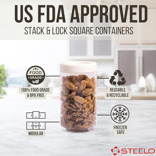 SCL Steelo Steelo Stack & Lock Plastic Kitchen Storage Round Container Set - Air Tight, Fridge safe, US FDA Approved, PET Food Grade Heavy Duty Material, BPA Free (Clear, 1000 ml, Pack of 2) - Image 4