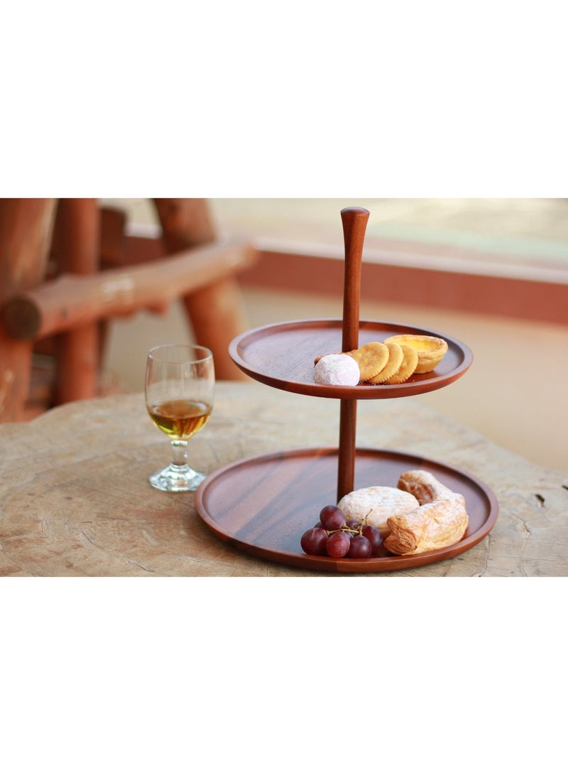 SOFIA REFRIGERATION Acacia Round Wooden Cake Stand, Cake Display, Cupcake Stand, 2 Tier Stand for Cupcakes, Desserts, Pastry (33 x 33 x 37 cm) - Image 1