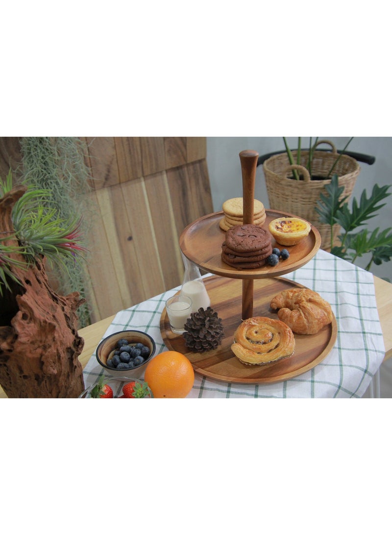 SOFIA REFRIGERATION Acacia Round Wooden Cake Stand, Cake Display, Cupcake Stand, 2 Tier Stand for Cupcakes, Desserts, Pastry (33 x 33 x 37 cm) - Image 2