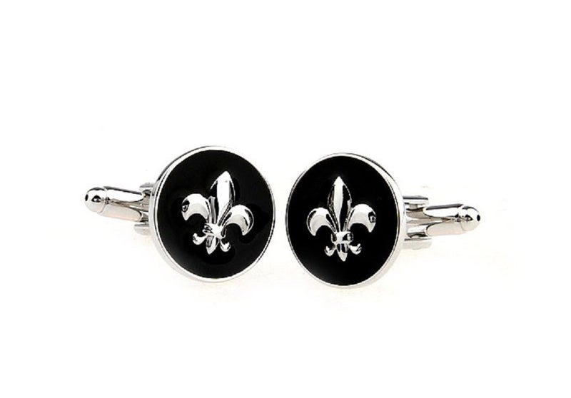 MRCUFF Fleur De Lis Raised Emblem Pair of Cufflinks in a Presentation Gift Box & Polishing Cloth - Image 3