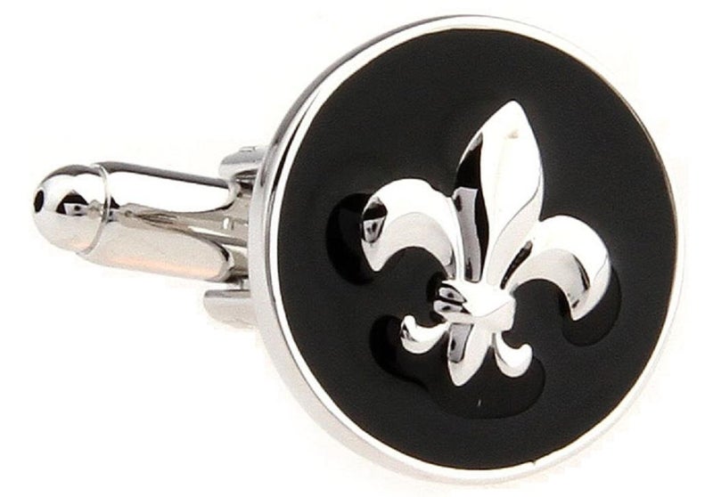 MRCUFF Fleur De Lis Raised Emblem Pair of Cufflinks in a Presentation Gift Box & Polishing Cloth - Image 1