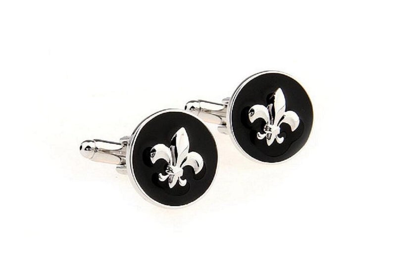 MRCUFF Fleur De Lis Raised Emblem Pair of Cufflinks in a Presentation Gift Box & Polishing Cloth - Image 2