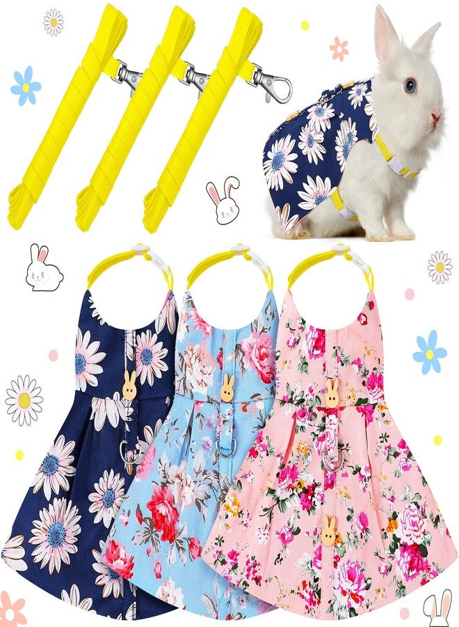 Weewooday 3 Sets Christmas Rabbit Bunny Harness and Leash Gift, Cute Bunny Clothes for Rabbits Dress Costume Walking Harness Escape Proof Pet Supply for Hedgehog Ferret Squirrel(Pink Flower, Blue Flower, Daisy) - Image 1