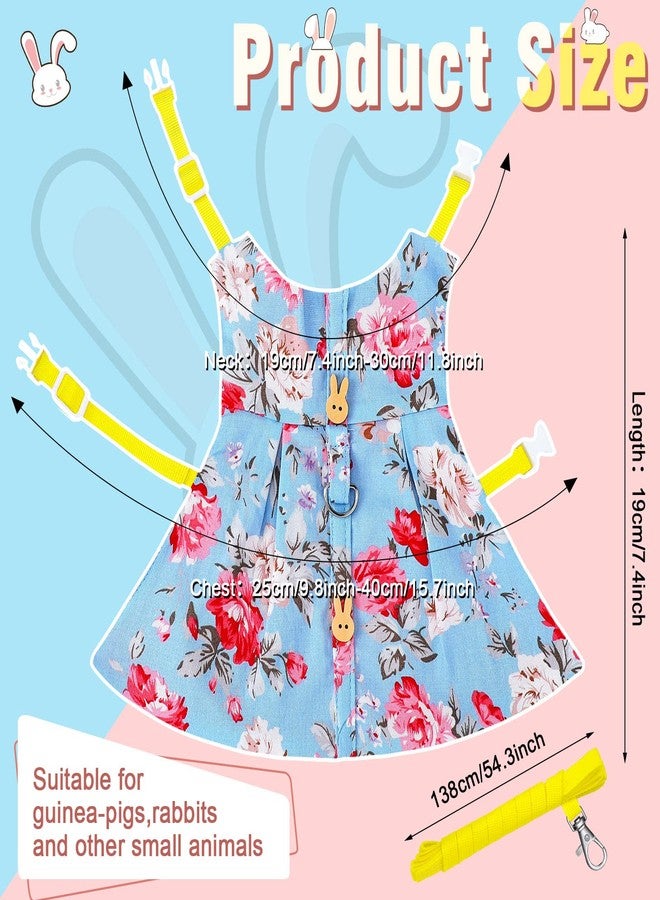 Weewooday 3 Sets Christmas Rabbit Bunny Harness and Leash Gift, Cute Bunny Clothes for Rabbits Dress Costume Walking Harness Escape Proof Pet Supply for Hedgehog Ferret Squirrel(Pink Flower, Blue Flower, Daisy) - Image 2