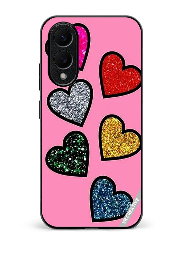 VR CREATIVE Protective Case Cover For Samsung Galaxy S25 Edge Glitter Hearts In Pink Background Design Multicolour