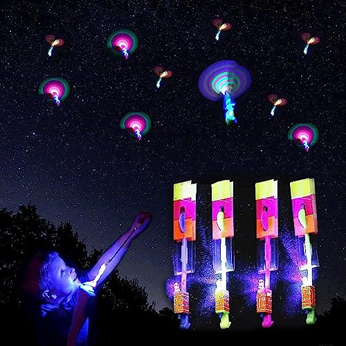 Dossini 60pcs Led Arrow Helicopter Flying Toy Party Fun Gift Elastic Slingshot Flying Copters Birthdays Summer Day Party Favors Outdoor Game for Kids - Image 1