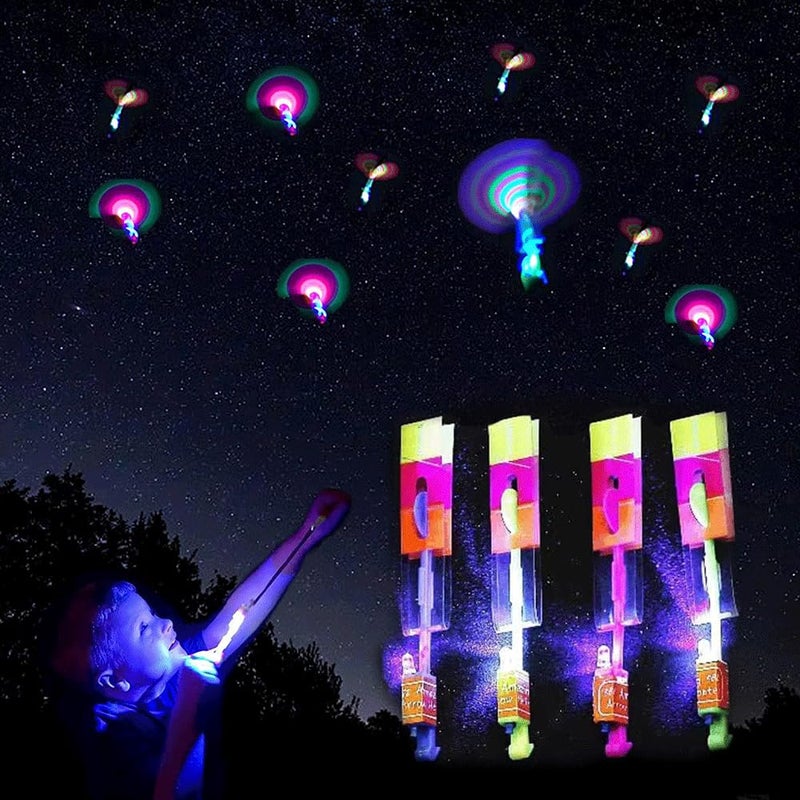 Dossini 60pcs Led Arrow Helicopter Flying Toy Party Fun Gift Elastic Slingshot Flying Copters Birthdays Summer Day Party Favors Outdoor Game for Kids - Image 2