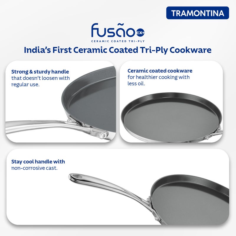 TRAMONTINA TRAMONTINA Fusao Healthy Triply Ceramic 30cm Dosa Tawa 4mm Thick | Uttapam Tawa |Roti Tawa |Parantha | Induction Friendly |Stay Cool Handle I 10 Year Warranty* by Brand - Image 4