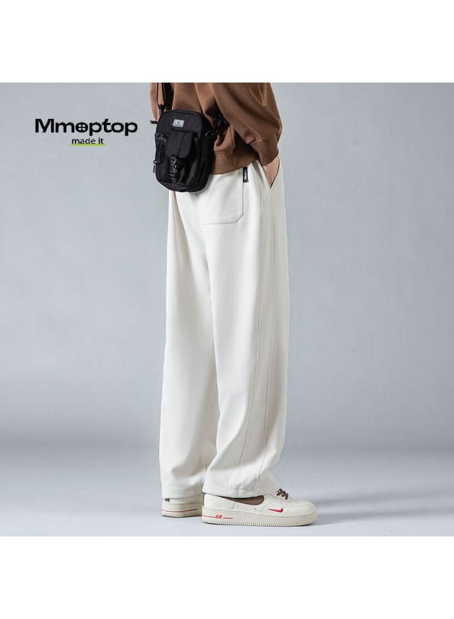Mmoptop بناطيل كاجوال عصرية مزركشة للرجال، الخريف والشتاء، مقاومة للتجاعيد، مستقيمة الساق واسعة الساق فضفاضة، Cj01 أبيض عاجي 2XL - Image 5