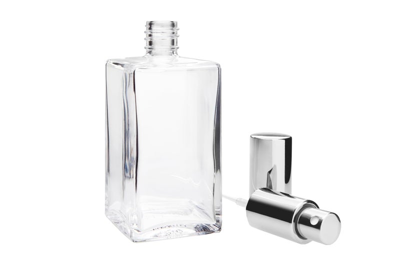 Fantasia 46192 Square Bottle Clear Glass with Spray Pump and Cap for 100 ml Silver - Image 3
