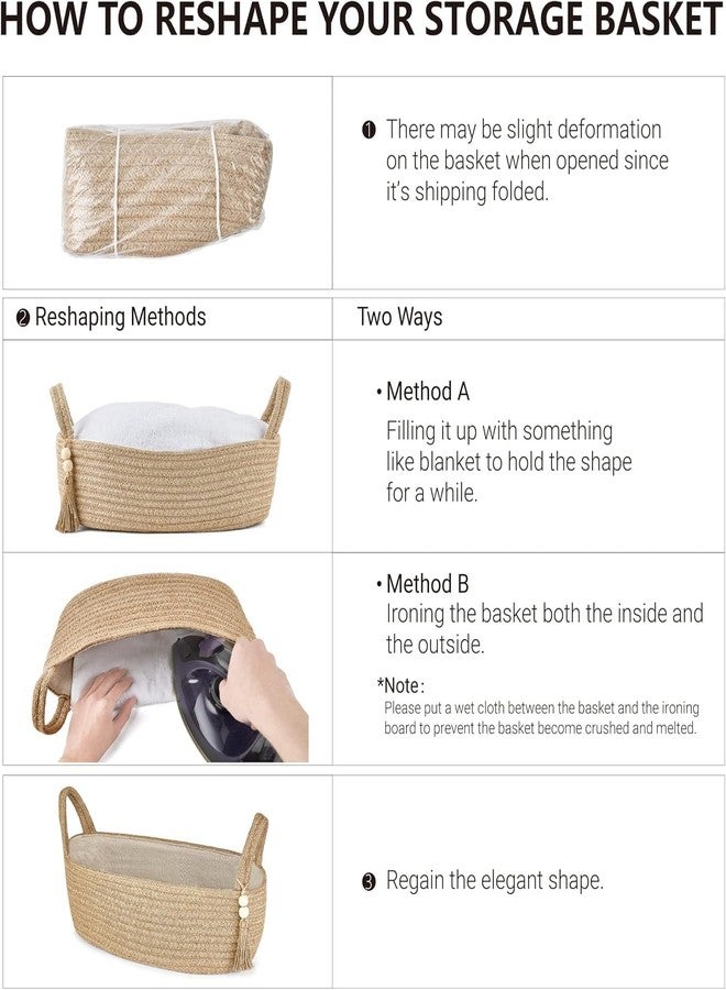 Leazzote Jute Modern Storage Basket, Handmade Cotton Rope Wicker Organizer for Cloth, Toiletry, Cosmetic, Hand Towels, Toys, Bathroom (L-5, [ 13X6 INCH ]) - Image 4