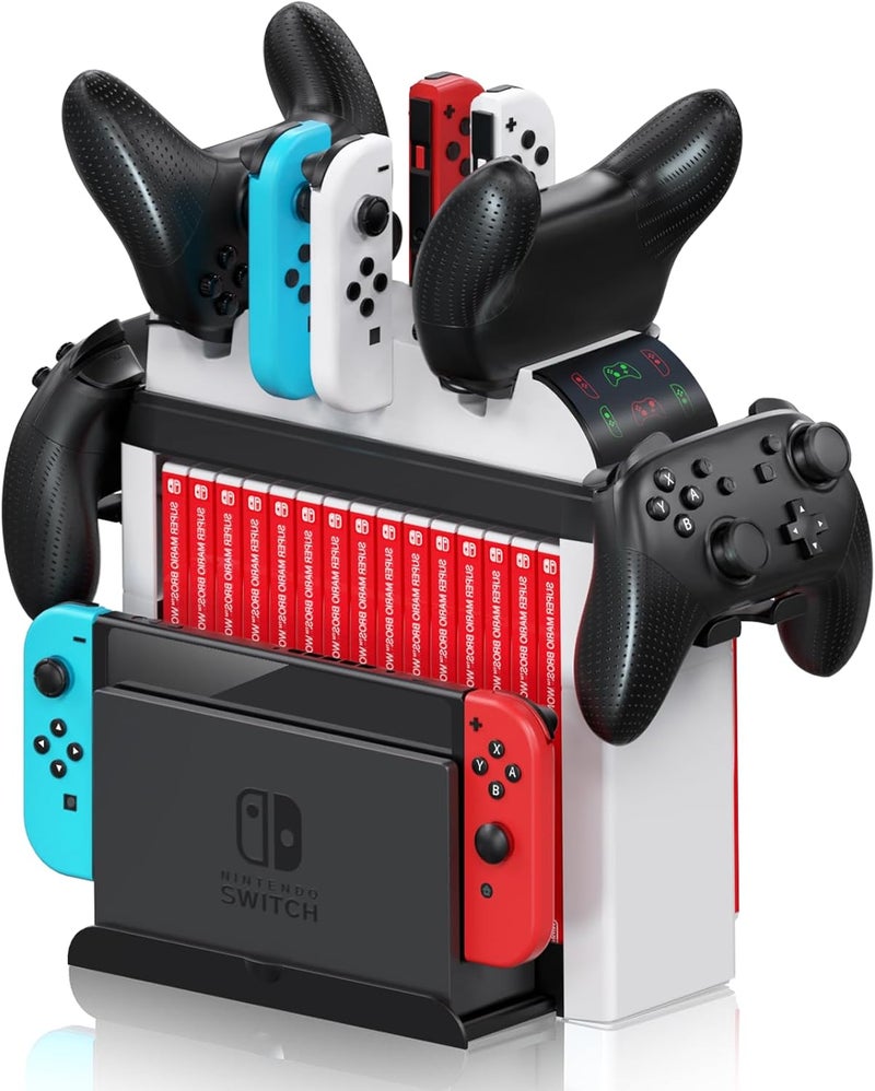 Nargos Trendy flexible practical build Switch Games Organizer Holder and Charging Dock for Nintendo Switch & Switch OLED Joy-Cons/Pro Controller - Switch Storage Rack Stand Accessories kit Ventilated design - Image 1