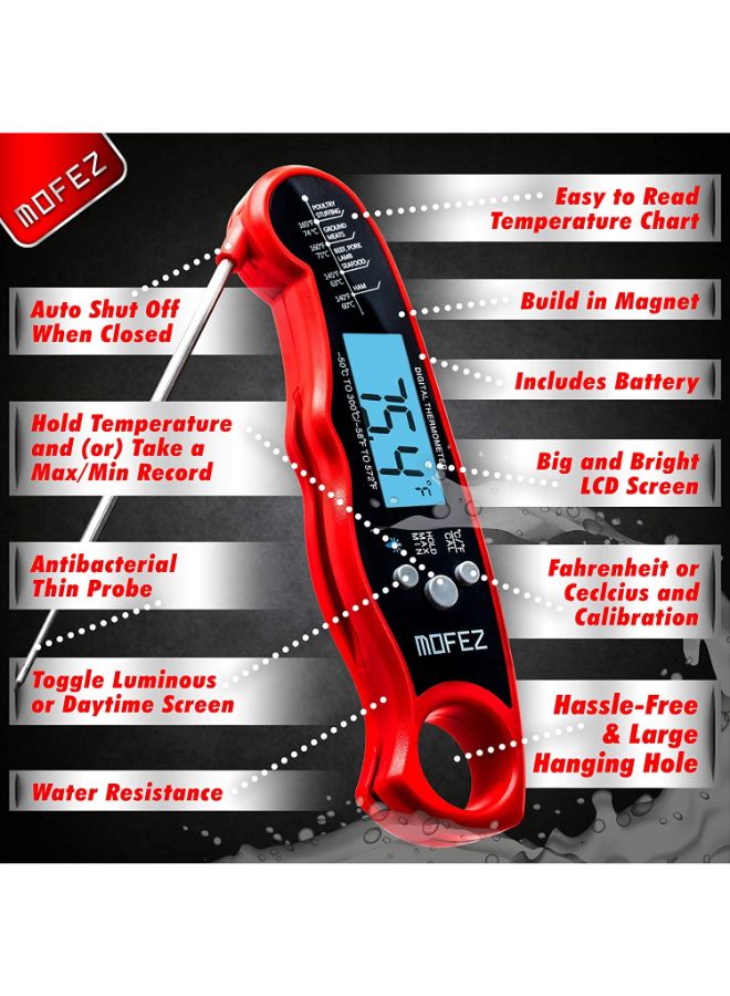 MOFEZ Digital Meat And Food Cooking Thermometer Red/Black 6.5 x 1.5 x 1.5inch - Image 2