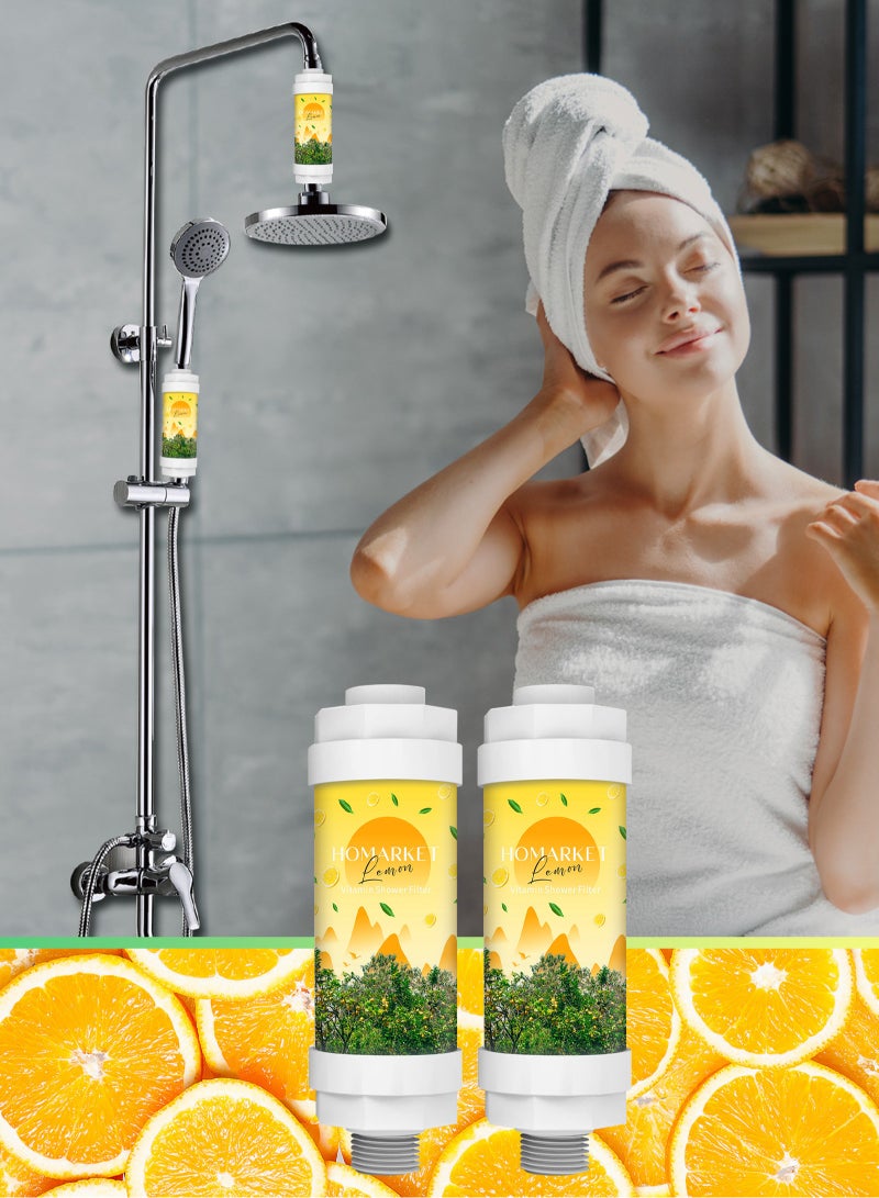 HomarKet Shower Head Filter - Vitamin C Shower Infuser , Hard Water Softener, Chlorine & Fluoride Shower Filter, Water Purifying Filtered Shower Head with Beads, Helps Dry Skin & Hair Loss (Lemon)  - Image 2