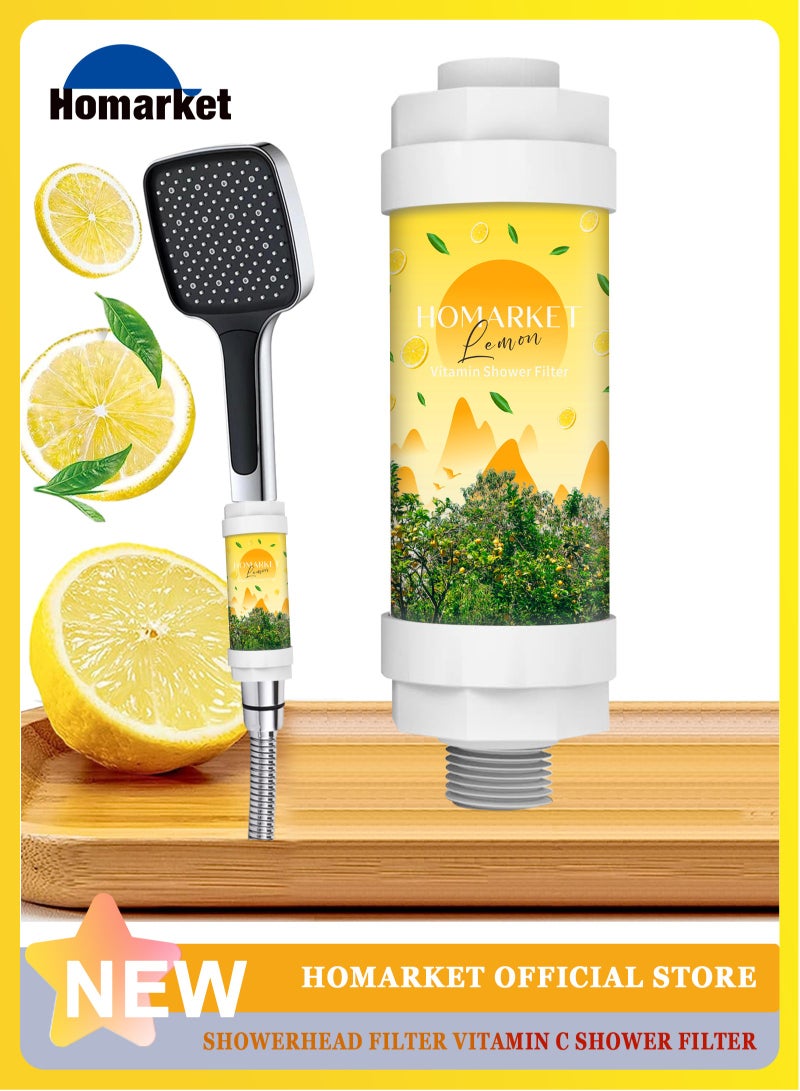 HomarKet Shower Head Filter - Vitamin C Shower Infuser , Hard Water Softener, Chlorine & Fluoride Shower Filter, Water Purifying Filtered Shower Head with Beads, Helps Dry Skin & Hair Loss (Lemon)  - Image 1