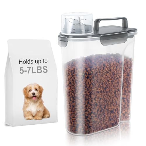 LEAWALK 5-7Lbs Dog Cat Food Storage Container with Upgraded Large Nozzle BPA-free, 4 Snap Seals Plastic Pet Food Storage Containers with Handles (Clear Black, 5L-1pack) - Image 1