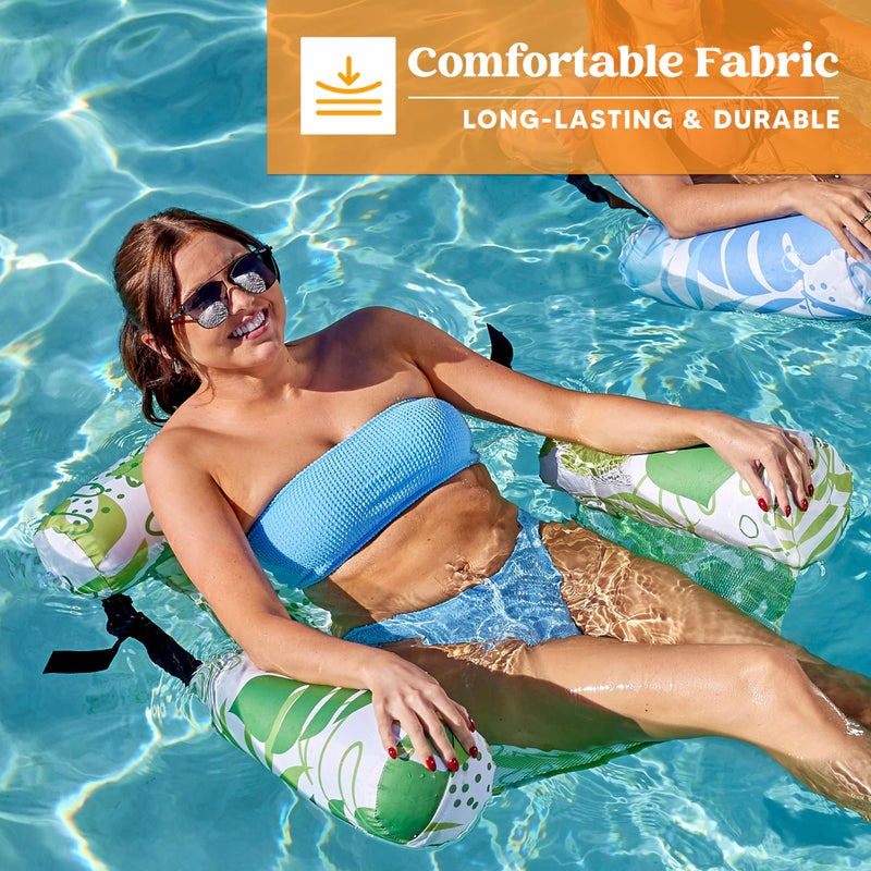 SLOOSH Inflatable Pool Floats Adult,2 Packs Floating Lounge Chairs,Blow up Pool Noodles for Adult Heavy Duty,Floating Chair for Party Summer Water Beach Lake Fun,Summer Leaves-Green,Blue - Image 3