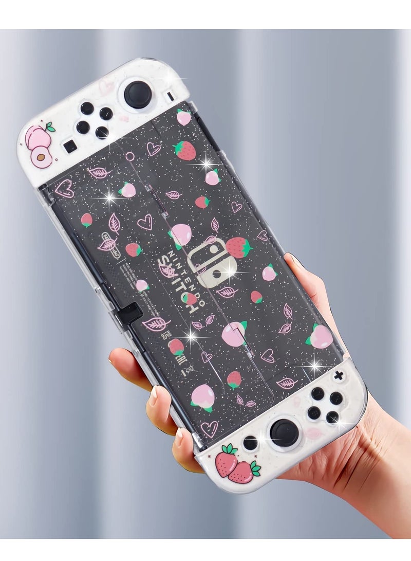 KASTWAVE Protective Case for Nintendo Switch OLED, Cute Peach Crystal Hard Shell TPU cover with shock-absorption Anti-Scratch Anti-Slip Skin Grip Cover (Peach) - Image 1