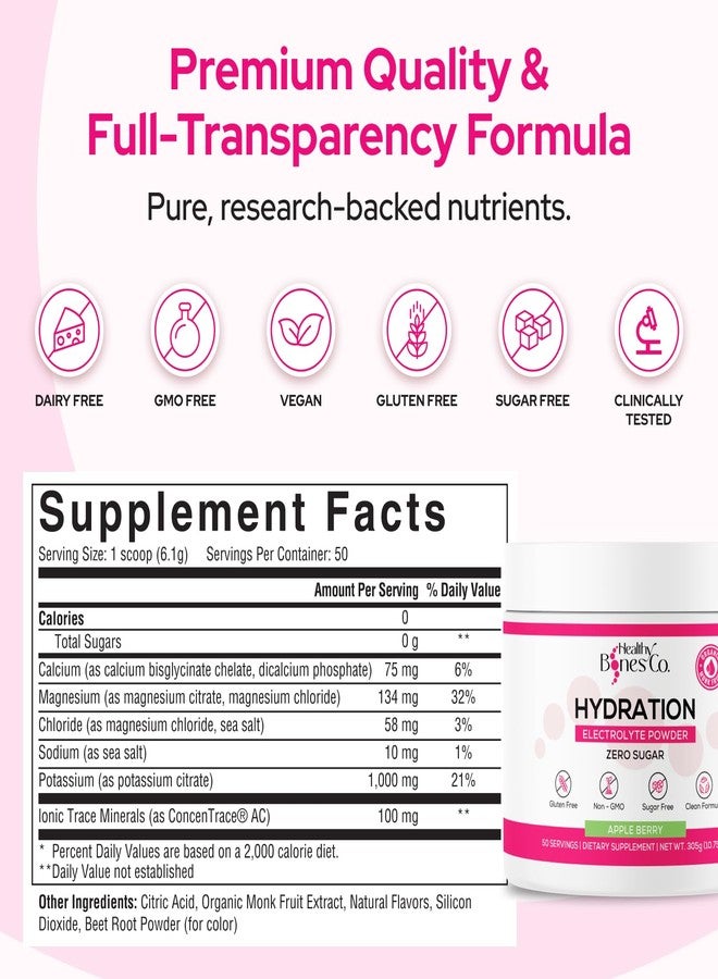 Healthy Bones Co. Sugar-Free Electrolyte Powder Drink Mix Fast Hydration Naturally Sweetened with Organic Monk Fruit, Apple Berry Flavor (305g) with Key Electrolytes and Trace Minerals –Keto Friendly, Vegan - Image 2