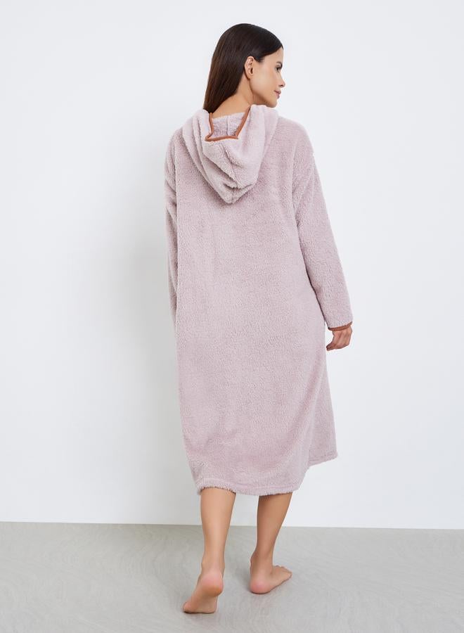 Styli Fleece Zip Through Hooded Nightdress Robe - Image 4