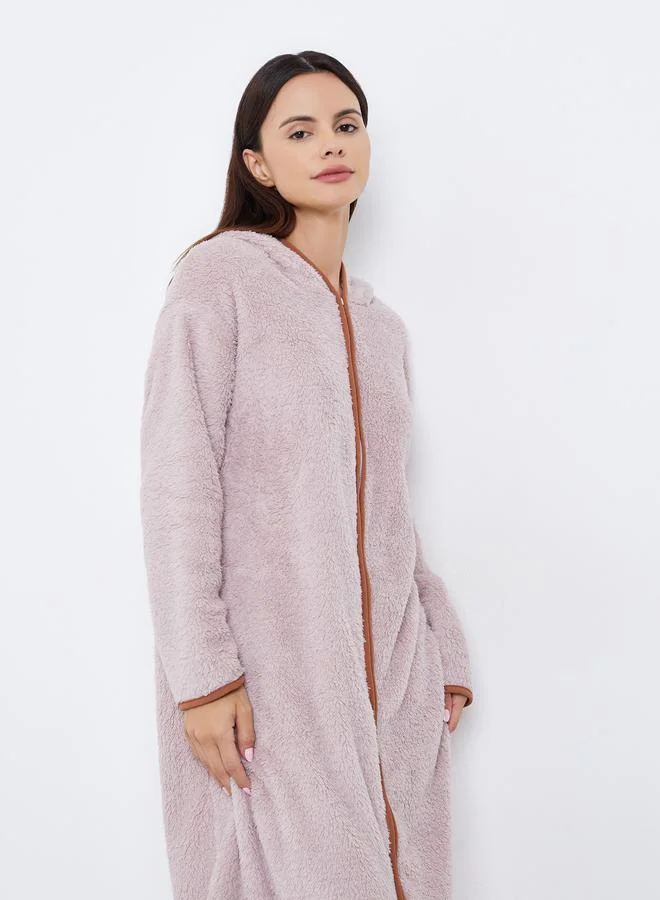 Styli Fleece Zip Through Hooded Nightdress Robe
