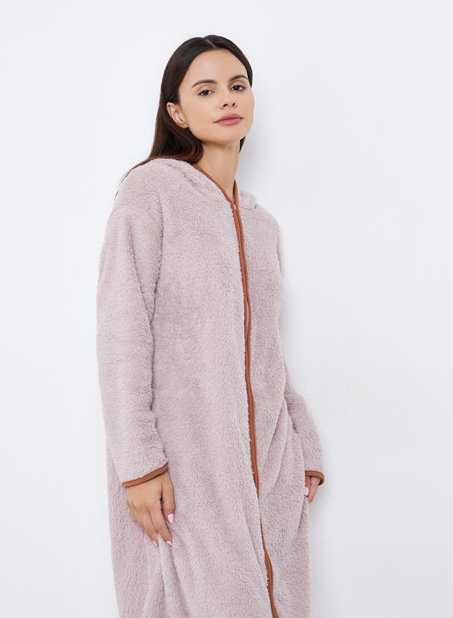 Styli Fleece Zip Through Hooded Nightdress Robe - Image 2