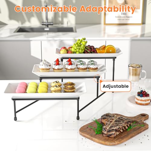 Abiglifty 3 Tier Serving Tray for Party, 12.8"x7.5" BPA Free Food Grade Shatterproof Tiered Serving Platters with Steel Stand, Collapsible Dessert Display for Wedding, Graduation, BBQ, Holiday Events, Black - Image 5