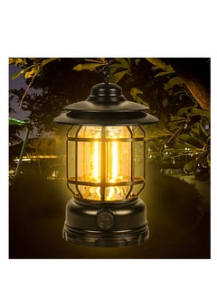 Retro LED Camping Lantern Rechargeable Warm Light Dimmable Type C Camping Lights for Tents Outdoor Power Outages Hiking Emergency Fishing
