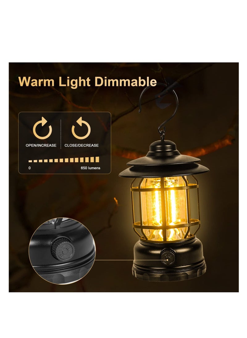 ZLH HITY - Retro LED Camping Lantern Rechargeable Warm Light Dimmable Type C Camping Lights for Tents Outdoor Power Outages Hiking Emergency Fishing - Image 1