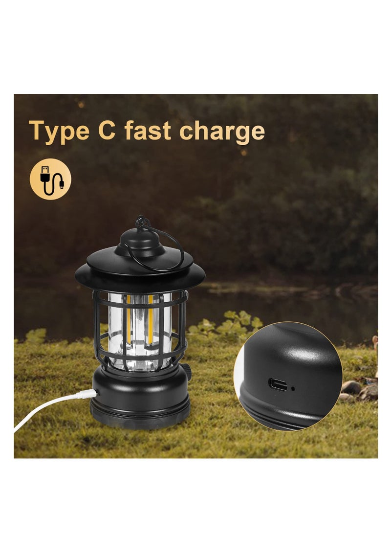 ZLH HITY - Retro LED Camping Lantern Rechargeable Warm Light Dimmable Type C Camping Lights for Tents Outdoor Power Outages Hiking Emergency Fishing - Image 1