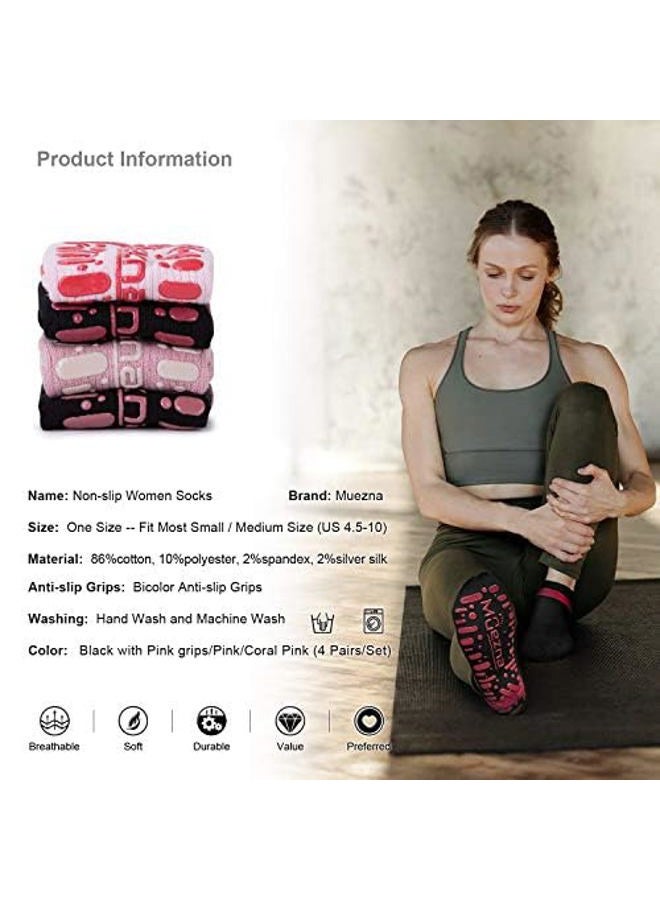 Muezna Non Slip Yoga Socks for Women, Anti-Skid Pilates, Barre, Hospital Socks with Grips, Size 5-10 - Image 4