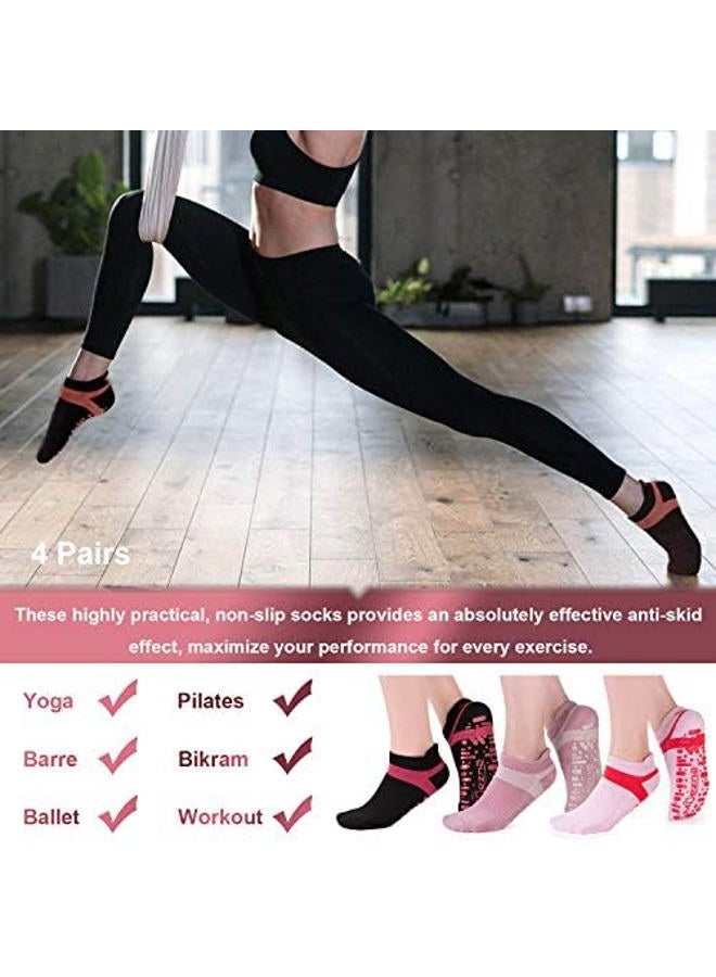Muezna Non Slip Yoga Socks for Women, Anti-Skid Pilates, Barre, Hospital Socks with Grips, Size 5-10 - Image 3