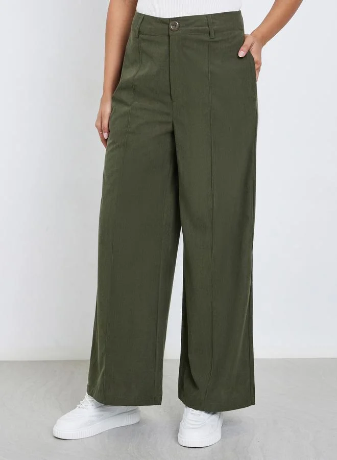 Styli Khaki High Rise Wide Leg Trousers