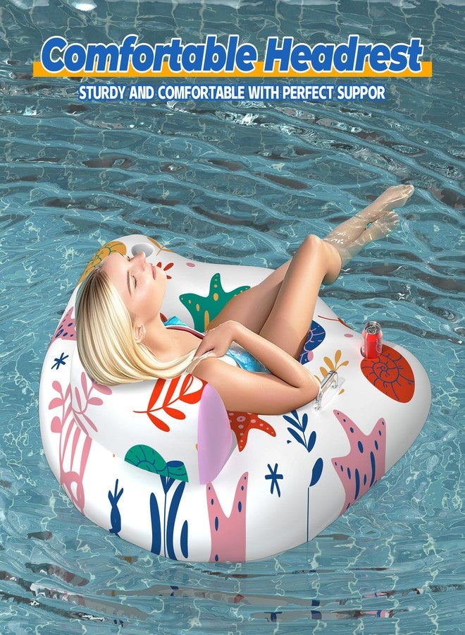 CACSPS Inflatable Pool Floats Adult, 2 Pack Floating Lounge Chairs with Cup Holders, Heavy Duty Blow Up Pool Floats Chair for Summer Water Fun, Beach, Lake, or Pool Party (Blue+Pink) - Image 4