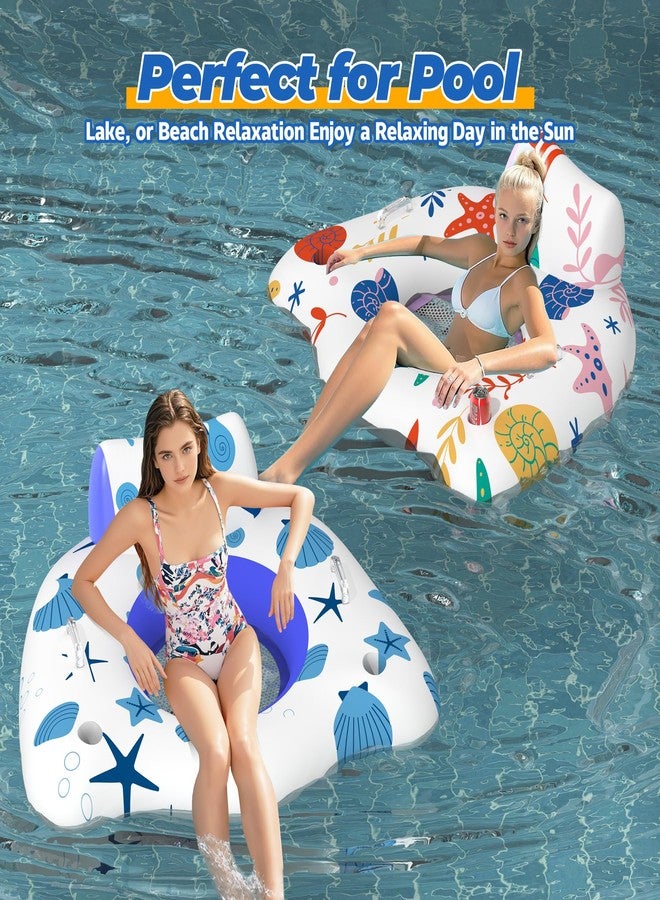 CACSPS Inflatable Pool Floats Adult, 2 Pack Floating Lounge Chairs with Cup Holders, Heavy Duty Blow Up Pool Floats Chair for Summer Water Fun, Beach, Lake, or Pool Party (Blue+Pink) - Image 2