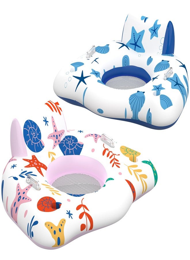 CACSPS Inflatable Pool Floats Adult, 2 Pack Floating Lounge Chairs with Cup Holders, Heavy Duty Blow Up Pool Floats Chair for Summer Water Fun, Beach, Lake, or Pool Party (Blue+Pink) - Image 1