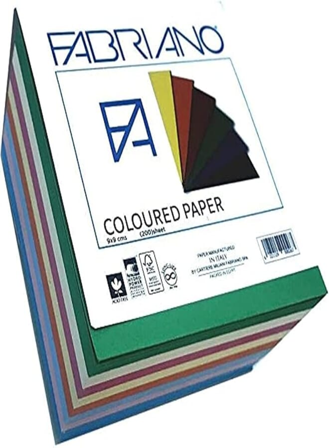 Fabriano Coloured Paper, 9 x 9cm, 200 Sheets, 8 Colors